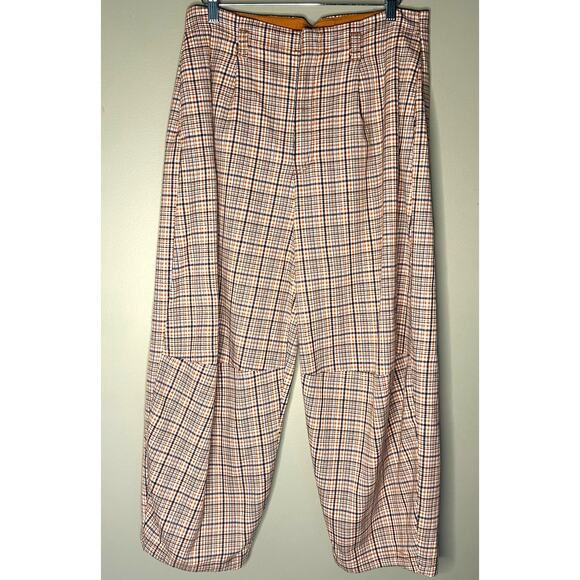 Free People Turning Point Barrel Leg Trousers Pants Neutral Combo Plaid Size 4 - Picture 10 of 14